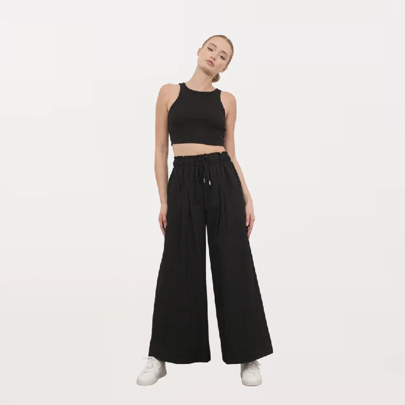 Drawstring Wide Leg Trousers (Black)