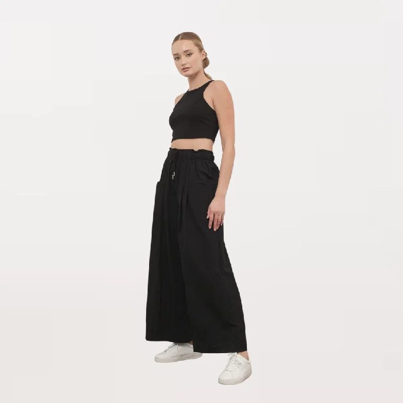 Drawstring Wide Leg Trousers (Black)