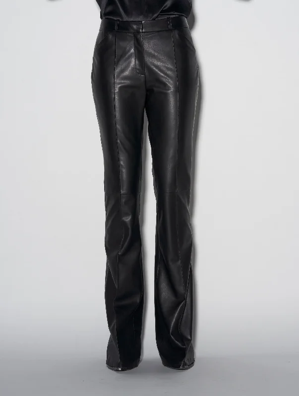 Pantalon coupe bootleg en cuir plongé noir