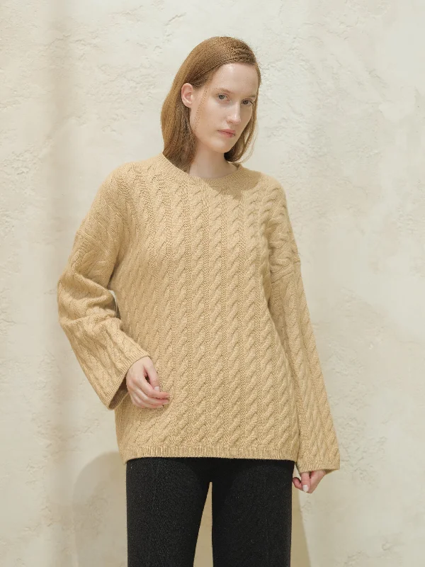 Cashmere Mix Maxi Cable-Knit Crewneck Sweater