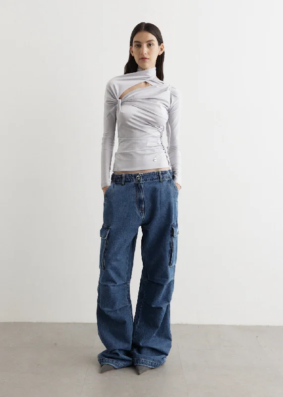 Denim Wide Leg Cargo Pants