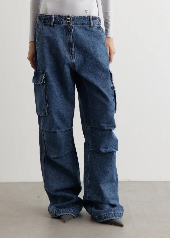 Denim Wide Leg Cargo Pants