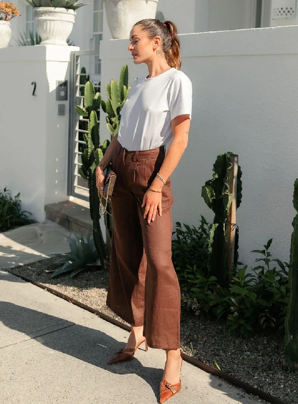 Edith Linen Culottes-CHOCOLATE