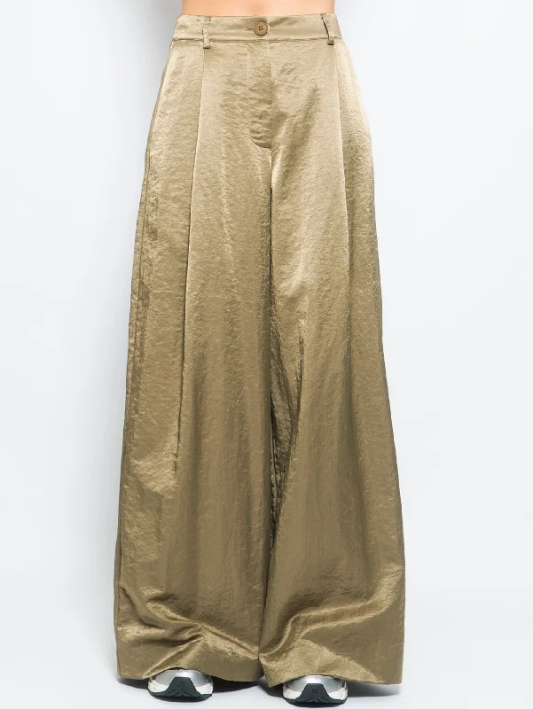 Pantaloni in Satin con Pinces Khaki