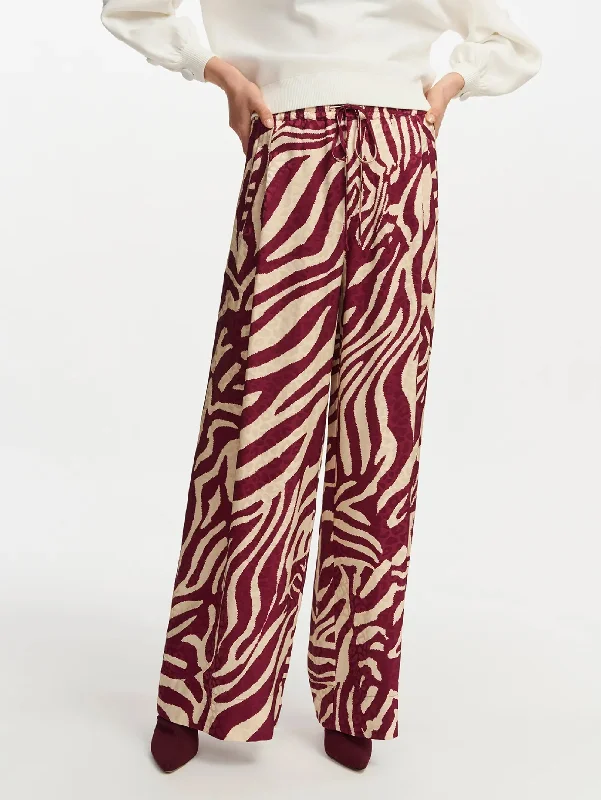 Pantaloni Palazzo con Stampa Zebrata Rosso