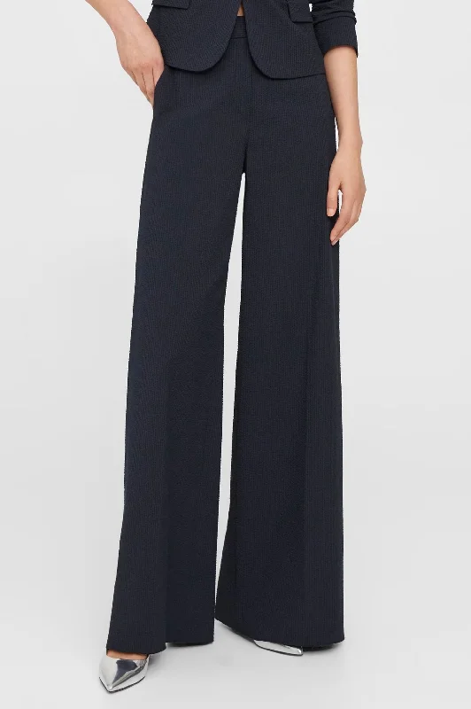 High Waist Seersucker Pant in Navy