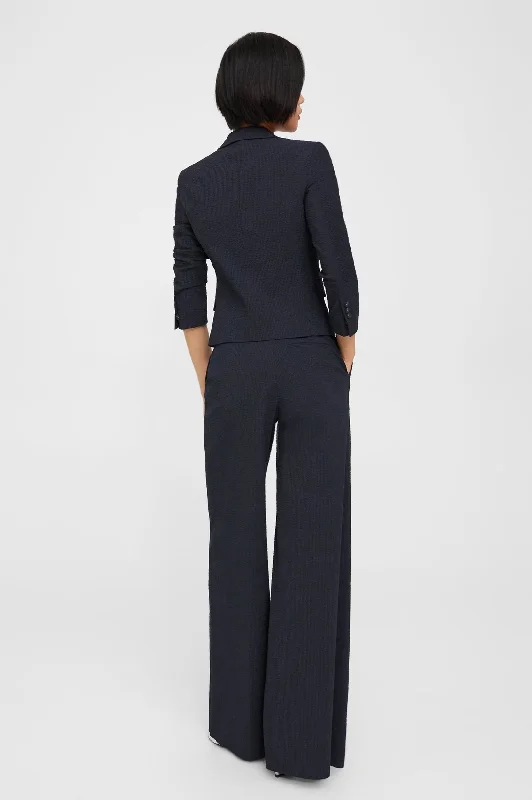 High Waist Seersucker Pant in Navy