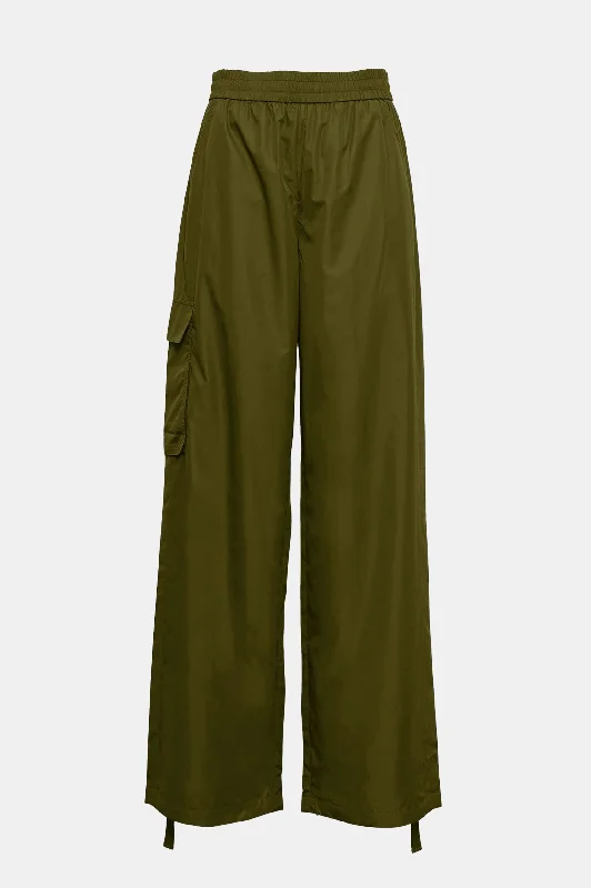 Italian Sporty Nylon Wide Leg Pant in Wood