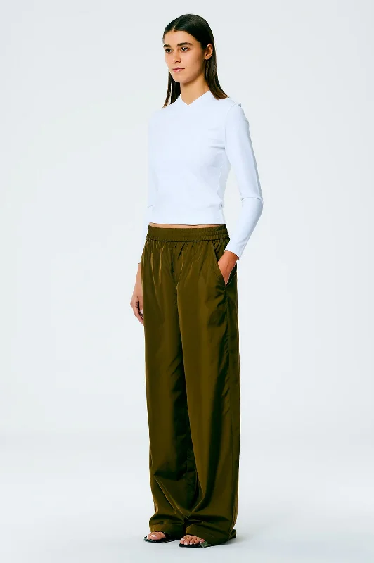 Italian Sporty Nylon Wide Leg Pant in Wood