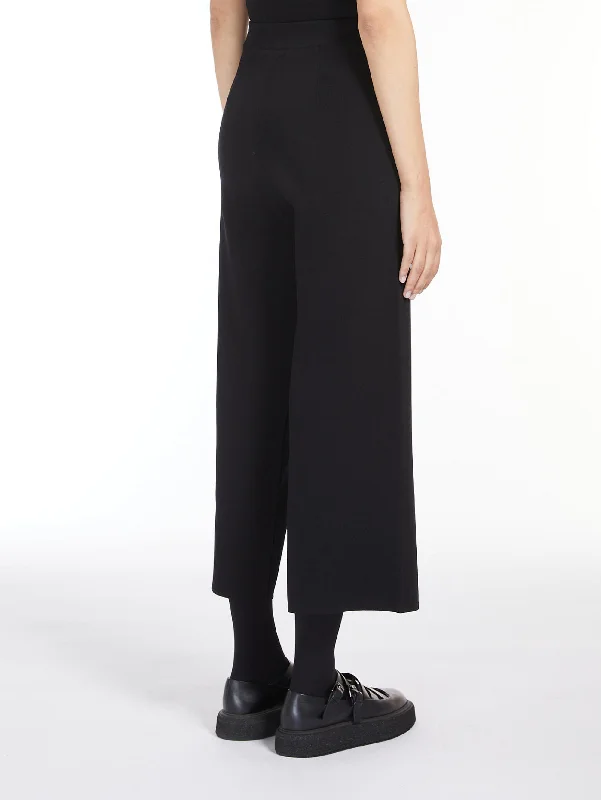 Pantaloni Cropped in Viscosa Grembo Nero