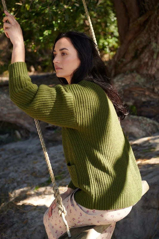 Merino Khaki Grandpa Cardigan