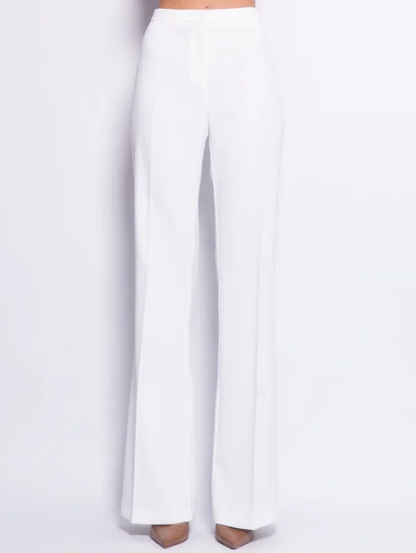 Pantaloni Flare in Tessuto Crepe Stretch Bianco