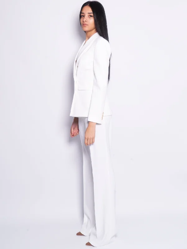 Pantaloni Flare in Tessuto Crepe Stretch Bianco