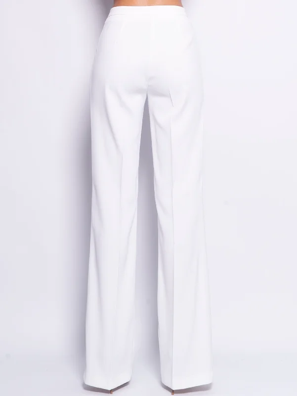 Pantaloni Flare in Tessuto Crepe Stretch Bianco