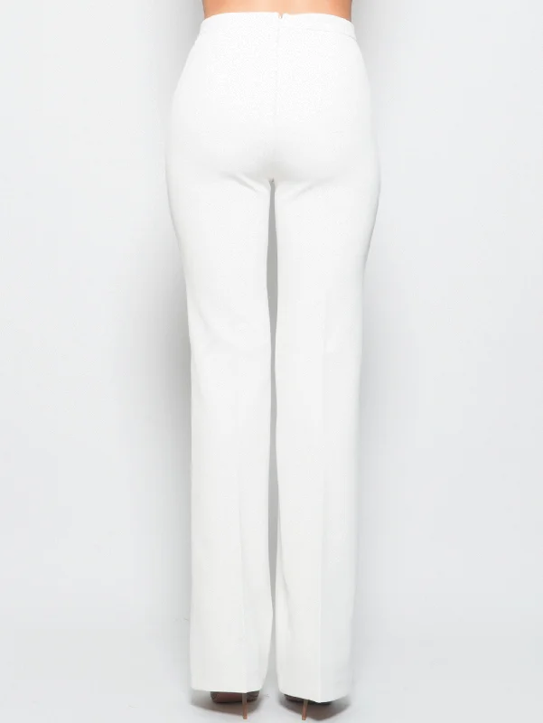 Pantaloni Svasati in Crepe Tecnico Bianco