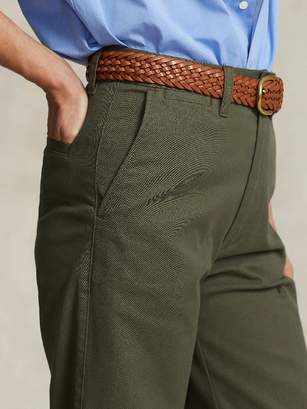 Pantaloni in Twill di Cotone Cropped Verde