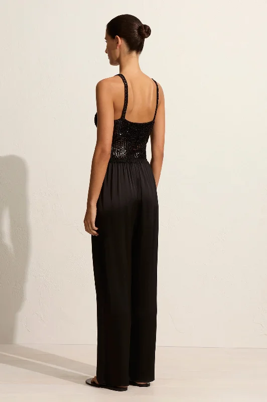 Relaxed Satin Pant in Black