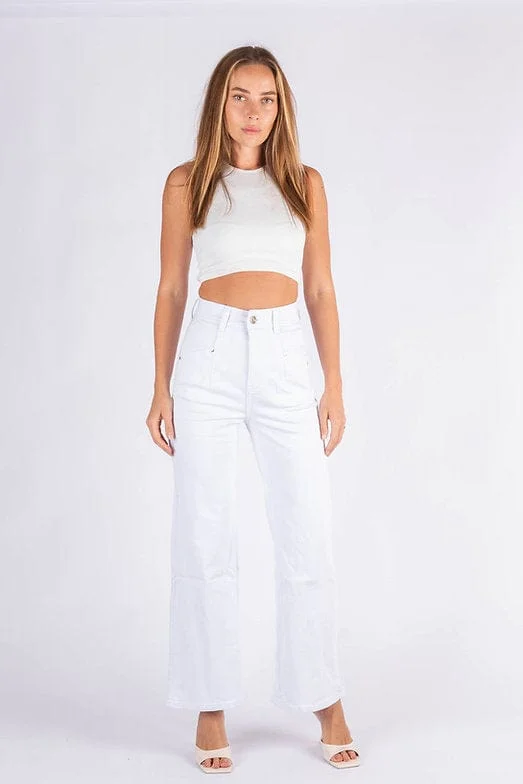 Wakee Denim Flare Wide Leg Ladies Jean - Pure White