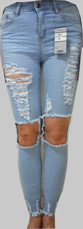 Wakee Denim Ripped Square Jean - Light Blue