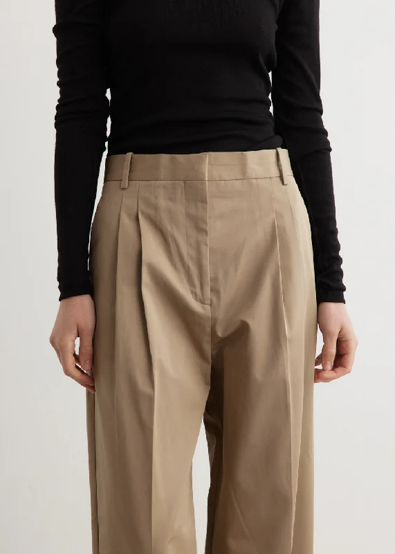 Wide Leg Pleated Chino Trousers