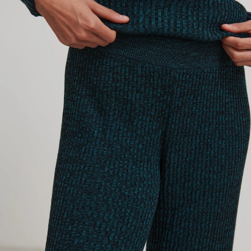 Women's Rib Pants - 100% Merino - Black Teal Melange (S, M, L)