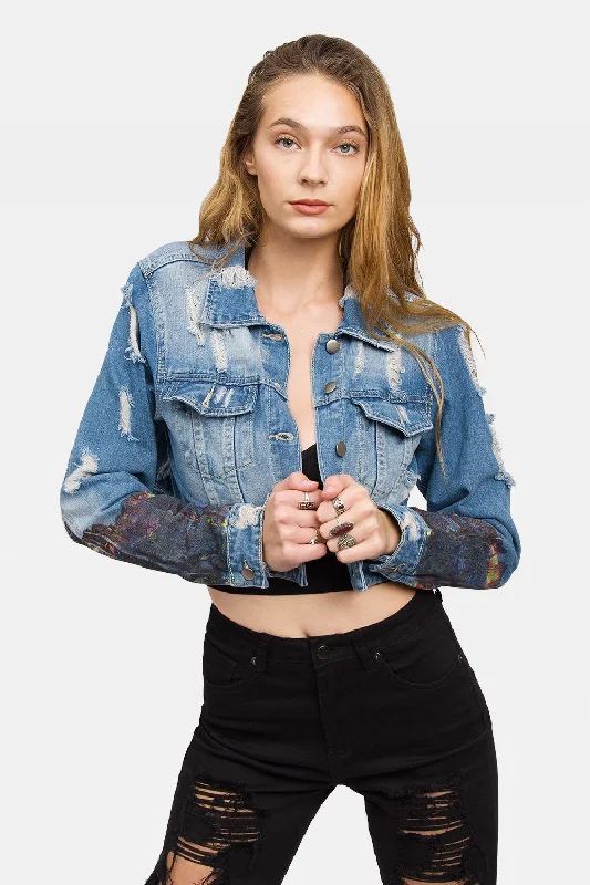 Hollywood Print Cropped Denim Jacket