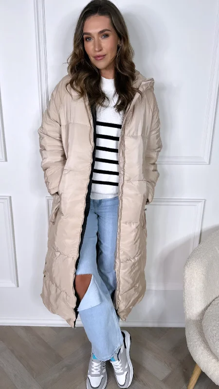 Jessamine Beige Hooded Long Puffer Coat