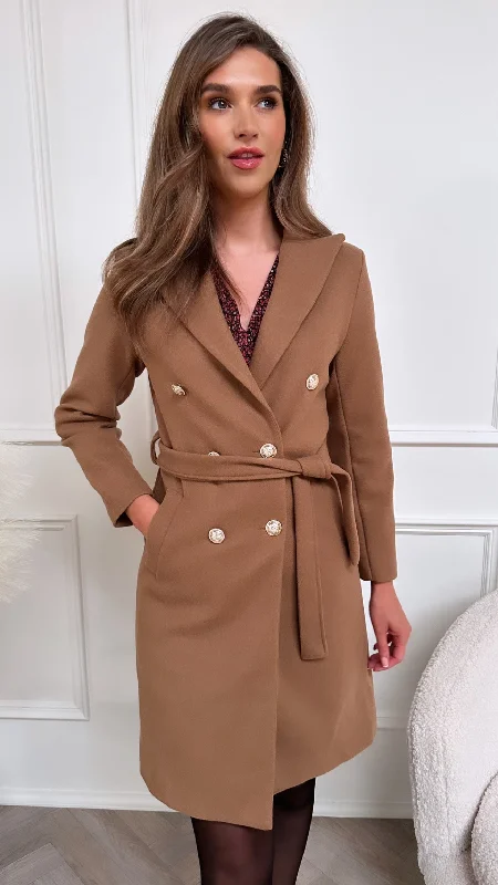 Remy Camel Buttoned Midi Coat