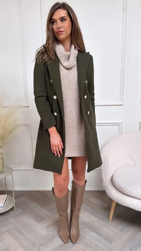 Remy Khaki Buttoned Midi Coat