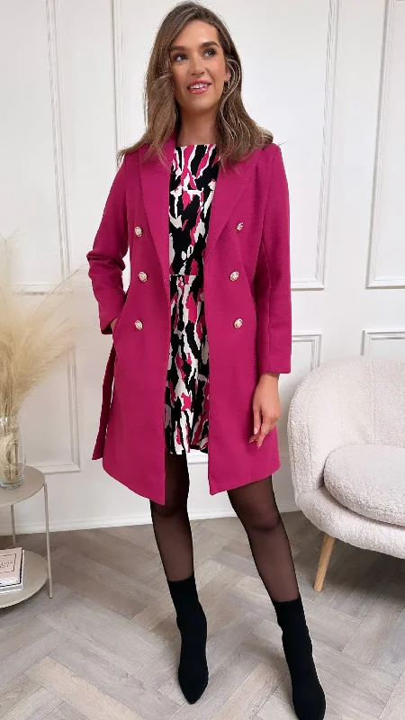 Remy Magenta Buttoned Midi Coat