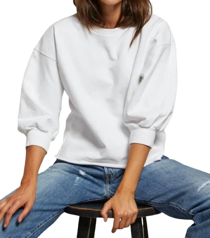 3/4 Sleeve Niall Crewneck Sweatshirt In White