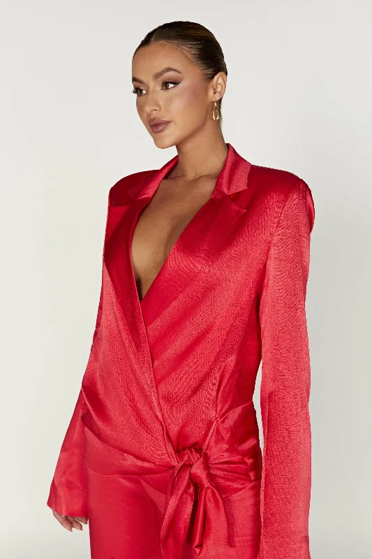 Aspyn Satin Blazer Jacket - Red