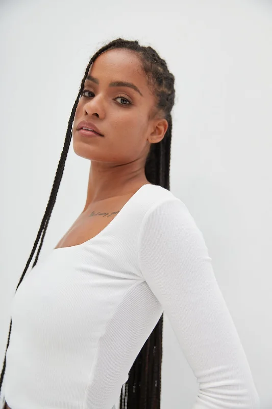 Crop Square Neck Top - White