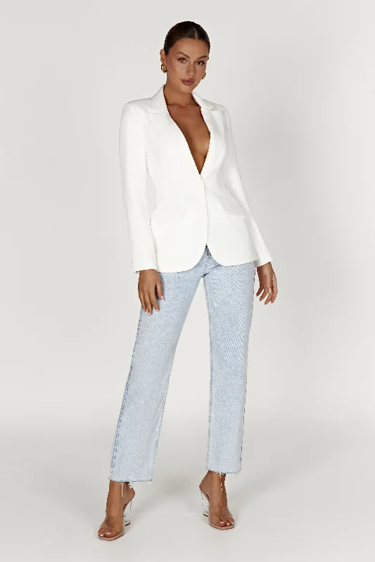 Helda Fitted Cinched Waist Blazer - White