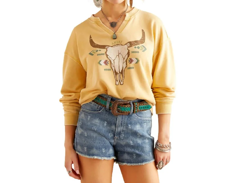 Jojoba Bull Skull Sweatshirt In Yellow