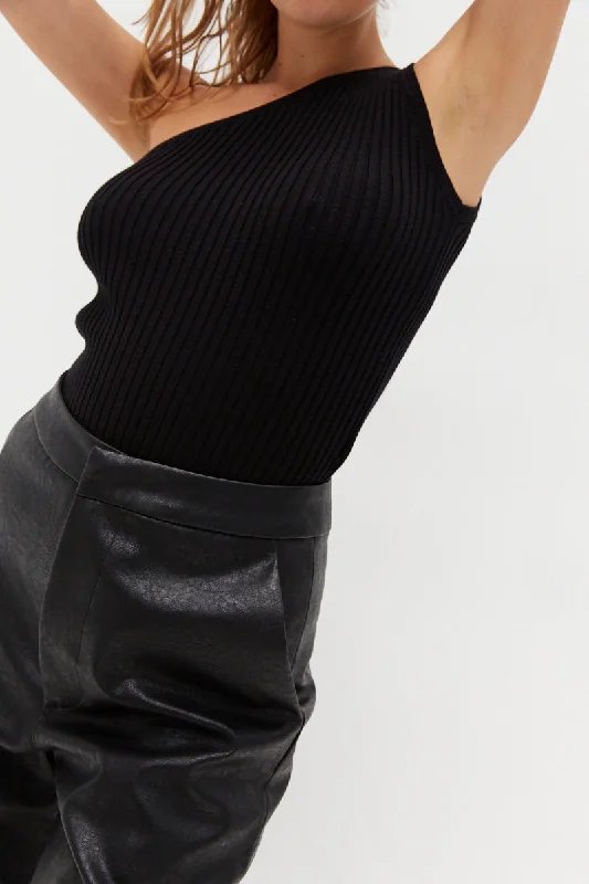 One Shoulder Knit Top - Black