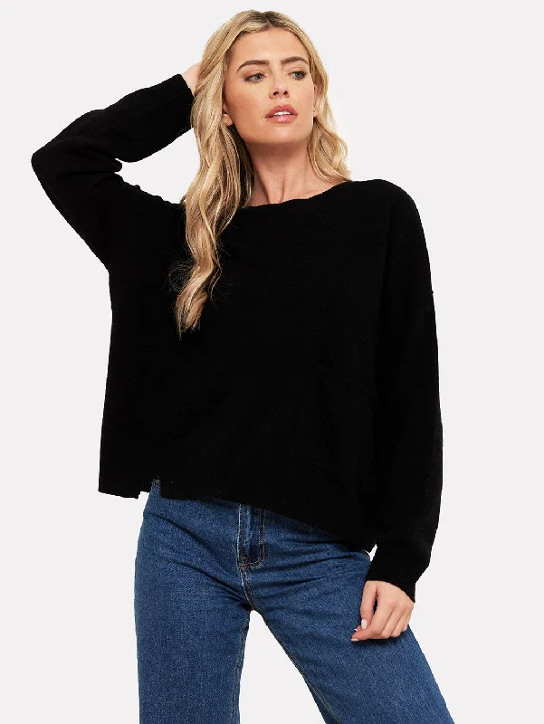 Pepper Split Hem Sweater - Black