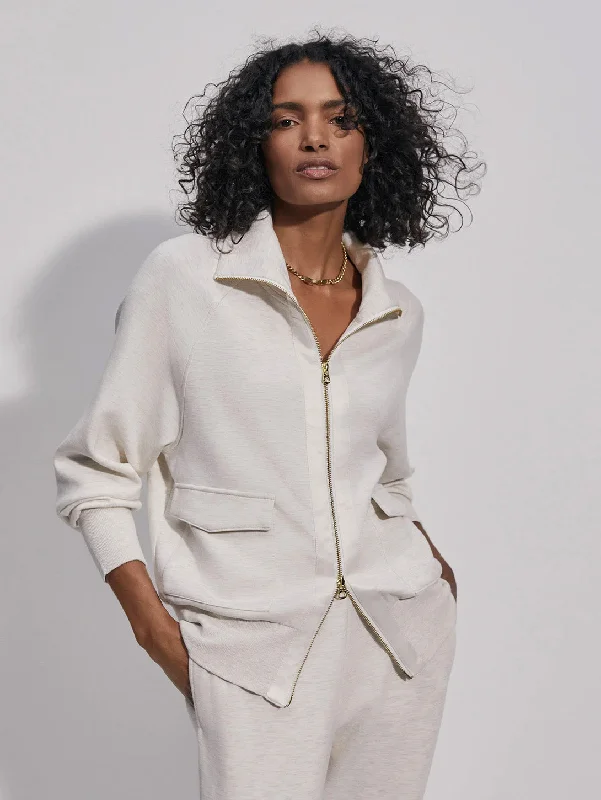 Roxbury Zip Through Top - Ivory Marl