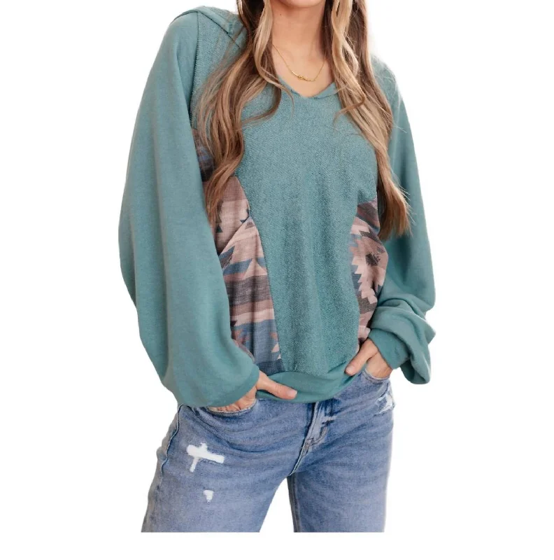 Southwest Sunrise Patchwork Hoodie In Green