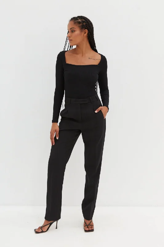 Crop Square Neck Top - Black