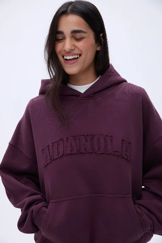 Distressed Varsity Oversized Hoodie- Dark Cherry