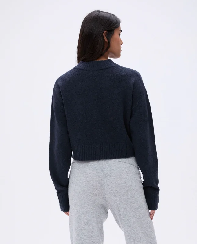 V Neck Knit Sweatshirt - Deep Midnight Blue