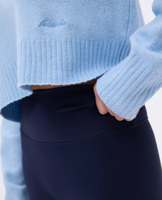 V Neck Knit Sweatshirt - Powder Blue