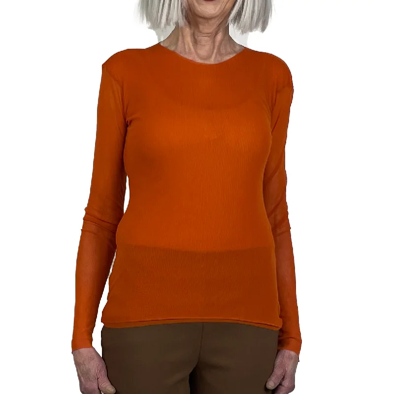 MESH LONG SLEEVE CREW-NECK TOP