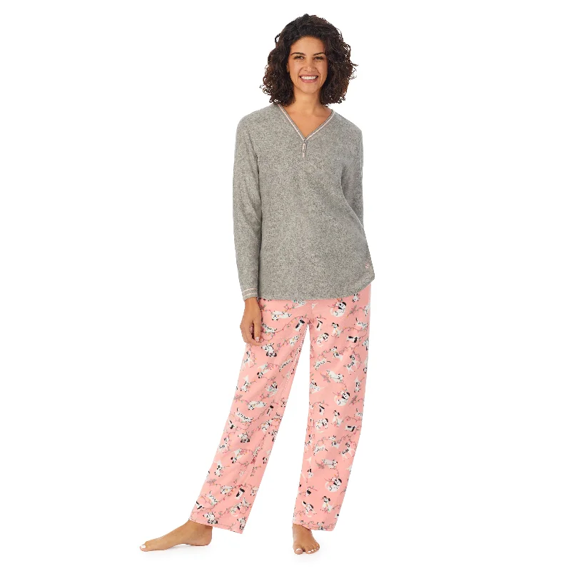 Microfleece Long Sleeve Henley Top 2-Pc Pajama Set