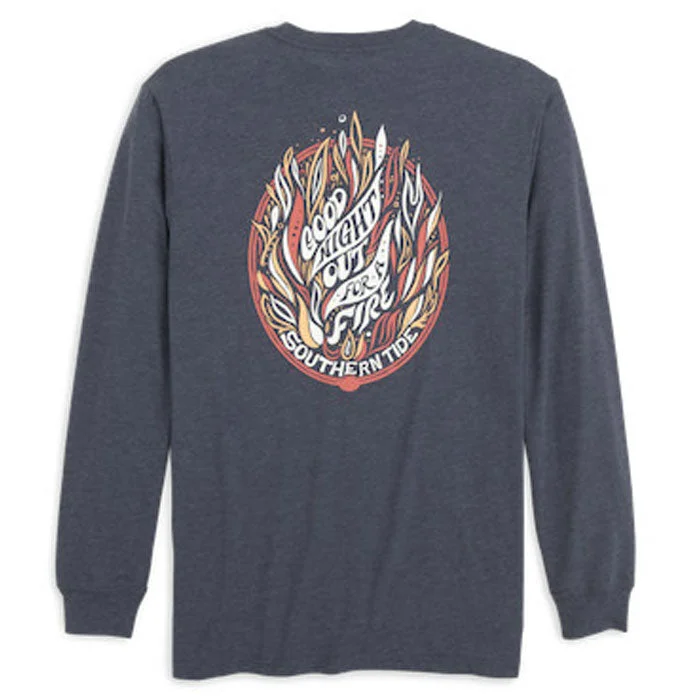 Southern Tide Womens Heather Good Night Out For A Fire Long Sleeve T-Shirt - Heather True Navy-FINAL SALE