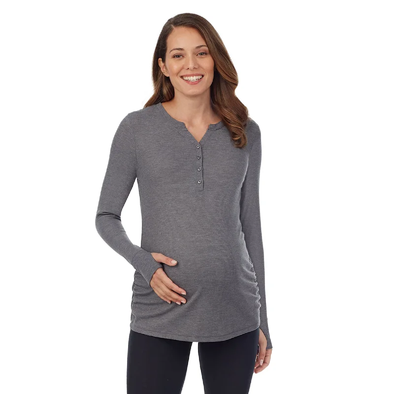 Stretch Thermal Maternity Long Sleeve Split V-Neck Henley