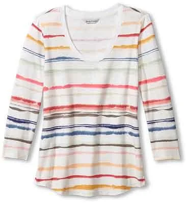 Tommy Bahama Women's Ashby Isles Sealight Stripe 3/4 Sleeve T-Shirt - Coconut