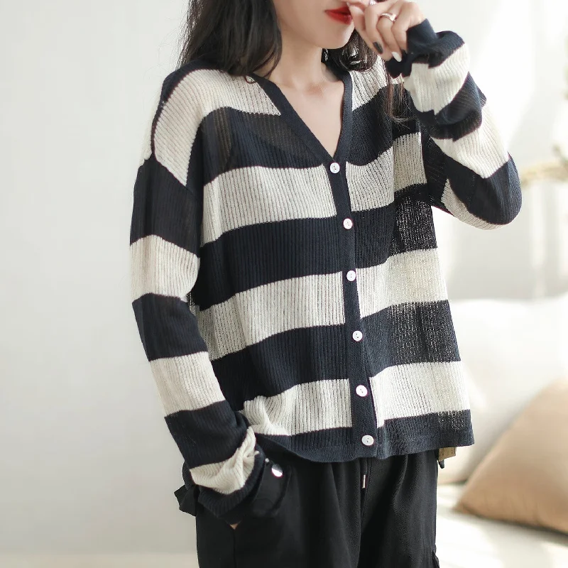 Autumn Minimalist Casual Stripe Knitted Cardigan