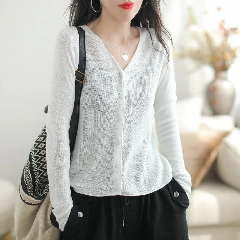 Autumn Minimalist Casual V-Neck Knitted Cardigan